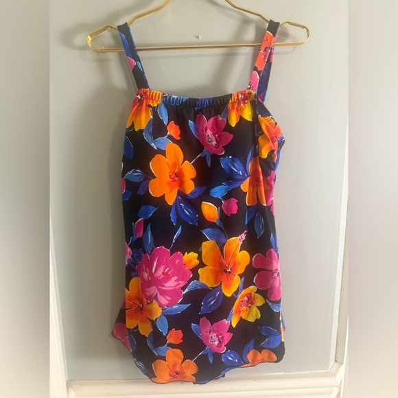 Maxine of Hollywood One-Piece Swimsuit – Tropical Floral Print, Size 16 - Picture 1 of 8
